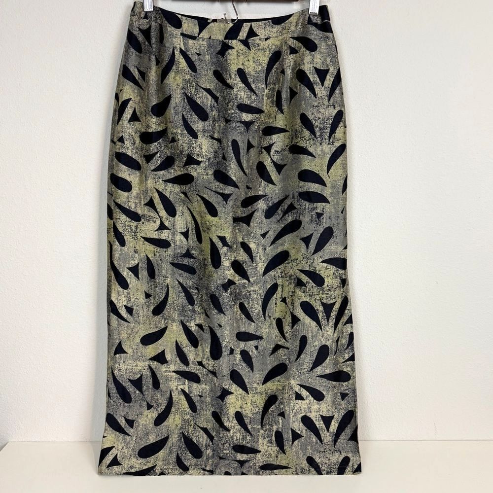 Sigrid Olsen Linen Silk Printed Maxi Pencil Skirt Side Slit 4